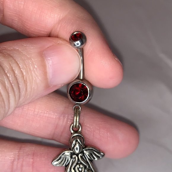 2 gem Ruby Red Cherub And Angel Dangle Belly Ring - Picture 3 of 16